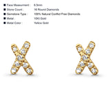 Solid 10K Yellow Gold 6.5mm "X" Shaped Crisscross Round Diamond Stud Earrings Wholesale