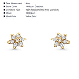 Solid 10K Yellow Gold 4mm Flower Round Hip Hop Diamond Stud Earring Wholesale