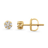 Solid 10K Yellow Gold 4mm Round Hip Hop Flower Diamond Stud Earring Wholesale