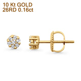 Solid 10K Yellow Gold 4mm Round Hip Hop Flower Diamond Stud Earring Wholesale