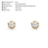 Solid 10K Yellow Gold 3mm Round Diamond Stud Minimalist Earring Wholesale