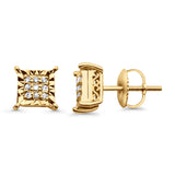 Solid 10K Yellow Gold 7mm Square Shaped Round Diamond Stud Earring Wholesale