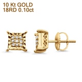 Solid 10K Yellow Gold 7mm Square Shaped Round Diamond Stud Earring Wholesale