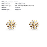 Solid 10K Yellow Gold 5.5mm Round Flower Diamond Stud Minimalist Earring Wholesale