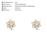 Solid 10K Yellow Gold 3mm Flower Shaped Round Diamond Stud Earring Wholesale