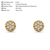 Solid 10K Yellow Gold 5.3mm Round Cluster Diamond Stud Earring Wholesale