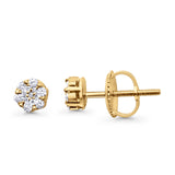 Solid 10K Yellow Gold 3.9mm Flower Round Diamond Stud Earring Wholesale