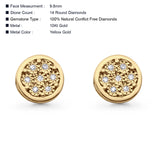 Solid 10K Yellow Gold 9.8mm Round Flower Pave Diamond Stud Earring Wholesale