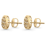 Solid 10K Yellow Gold 9.8mm Round Flower Pave Diamond Stud Earring Wholesale