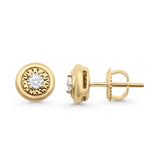 Solid 10K Yellow Gold 7.3mm Fashion Hip Hop Round Diamond Stud Earring Wholesale