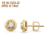 Solid 10K Yellow Gold 7.3mm Fashion Hip Hop Round Diamond Stud Earring Wholesale