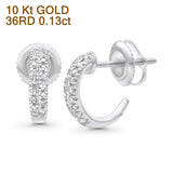 Solid 10K White Gold 11.6mm "J" Shaped Round Diamond Hoop Earrings Wholesale