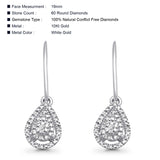 Solid 10K White Gold 19mm Teardrop Pear Shaped Round Diamond Dangling Earrings Wholesale