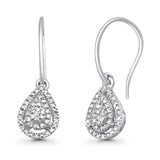 Solid 10K White Gold 19mm Teardrop Pear Shaped Round Diamond Dangling Earrings Wholesale