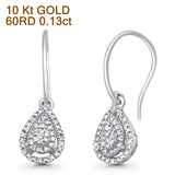 Solid 10K White Gold 19mm Teardrop Pear Shaped Round Diamond Dangling Earrings Wholesale