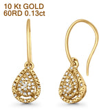 Solid 10K Yellow Gold 19mm Teardrop Pear Shaped Round Diamond Dangling Earrings Wholesale