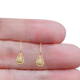 Solid 10K Yellow Gold 19mm Pear Shaped Teardrop Round Diamond Dangling Earrings Wholesale