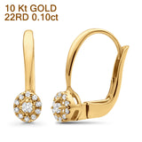 Solid 10K Yellow Gold 12.7mm Halo Wedding Hoop Round Diamond Leverback Earrings Wholesale