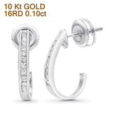 Solid 10K White Gold 12.7mm J Shape Round Diamond Hoop Earrings Wholesale