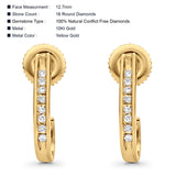 Solid 10K Yellow Gold 12.7mm J Shape Round Diamond Hoop Earrings Wholesale