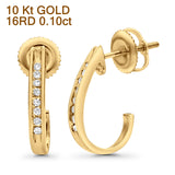 Solid 10K Yellow Gold 12.7mm J Shape Round Diamond Hoop Earrings Wholesale