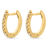 Solid 10K Yellow Gold 12.7mm Round Hinged Natural Diamond Huggie Hoop Earrings Wholesale