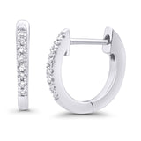 Solid 10K White Gold 11.6mm U Shaped Diamond Huggie Hoop Earrings Wholesale