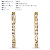 Solid 10K Yellow Gold 12.7mm Round Diamond Hoop Earrings Wholesale