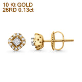 Solid 10K Yellow Gold 5.5mm Halo Fashion Round Hip Hop Diamond Stud Earring Wholesale