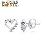 Solid 10K White Gold 8mm Unique Heart Shape Round Diamond Stud Earring Wholesale