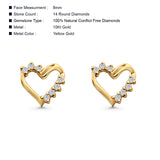 Solid 10K Yellow Gold 8mm Unique Heart Shape Round Diamond Stud Earring Wholesale