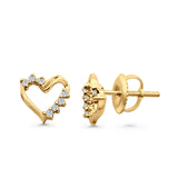 Solid 10K Yellow Gold 8mm Unique Heart Shape Round Diamond Stud Earring Wholesale