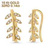 Solid 10K Yellow Gold 12.1mm Leaf Crawler Diamond Hoop Earrings Wholesale