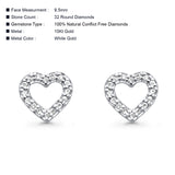 Solid 10K White Gold 9.5mm Open Heart Natural Diamond Stud Earring Wholesale