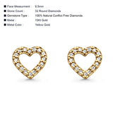 Solid 10K Yellow Gold 9.5mm Open Heart Natural Diamond Stud Earring Wholesale