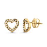 Solid 10K Yellow Gold 9.5mm Open Heart Natural Diamond Stud Earring Wholesale
