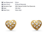 Solid 10K Yellow Gold 5.5mm Heart Shaped Cluster Round Diamond Stud Earrings Wholesale