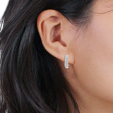 Solid 10K White Gold 9.8mm J Shape Hinged Diamond Half Hoop Earring Wholesale