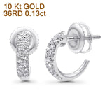 Solid 10K White Gold 9.8mm J Shape Hinged Diamond Half Hoop Earring Wholesale