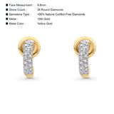 Solid 10K Yellow Gold 9.8mm J Shape Hinged Diamond Half Hoop Earring Wholesale