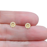 Solid 10K Yellow Gold 5.3mm Round Cluster Diamond Stud Earrings Wholesale