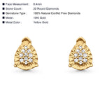 Solid 10K Yellow Gold 8.4mm Pear Teardrop Cluster Diamond Stud Earrings Wholesale