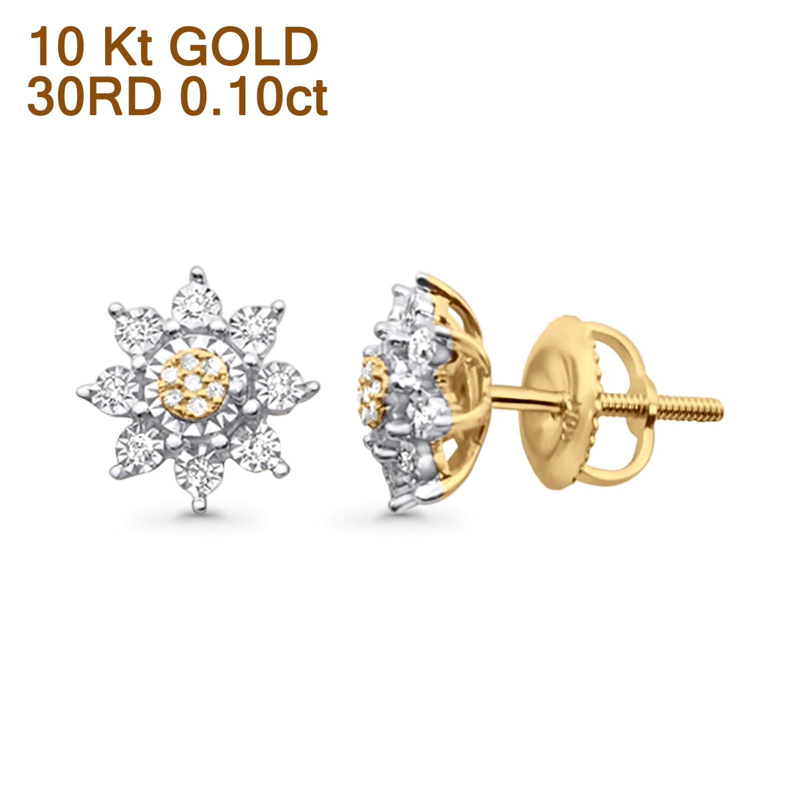 10K Solid Gold Diamond Flower Studs