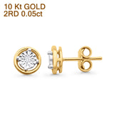 Solid 10K Two Tone Gold 7mm Solitaire Round Diamond Stud Earrings Wholesale