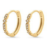 Solid 10K Yellow Gold 11.6mm Round Hinged Diamond Huggie Hoop Earrings Wholesale