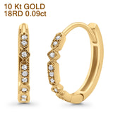 Solid 10K Yellow Gold 11.6mm Round Hinged Diamond Huggie Hoop Earrings Wholesale