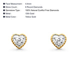 Solid 10K Two Tone Gold 4.4mm Heart Shaped Round Diamond Stud Earrings Wholesale