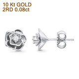 Solid 10K White Gold 8.5mm Floral Minimalist Diamond Stud Earrings Wholesale