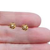 Solid 10K Yellow Gold 8.5mm Floral Minimalist Diamond Stud Earrings Wholesale