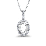 14K White Gold .10ct Oval Halo Diamond Solitaire Pendant Necklace 18" Chain